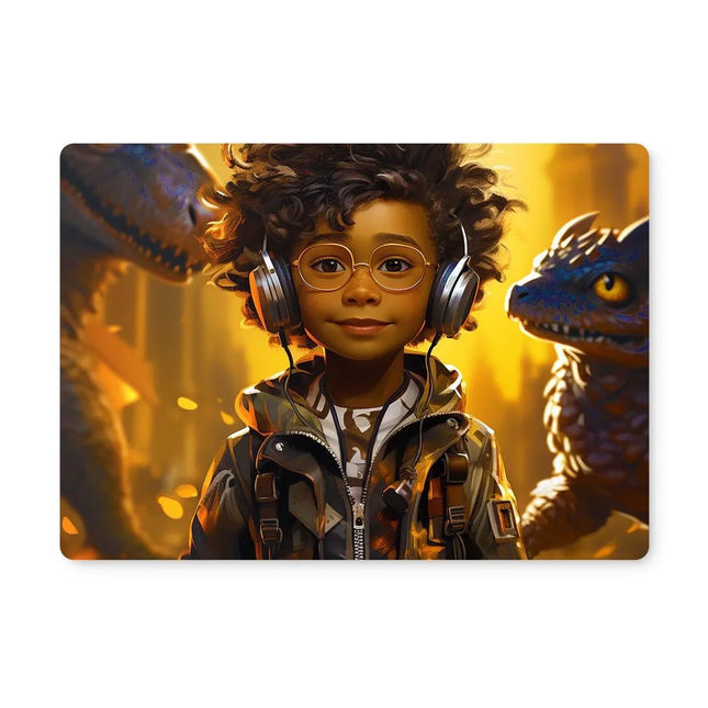 Little Boy Dino Dream Earphone: MelanatedMe Adventures by D'Sare Placemat - D'Sare 