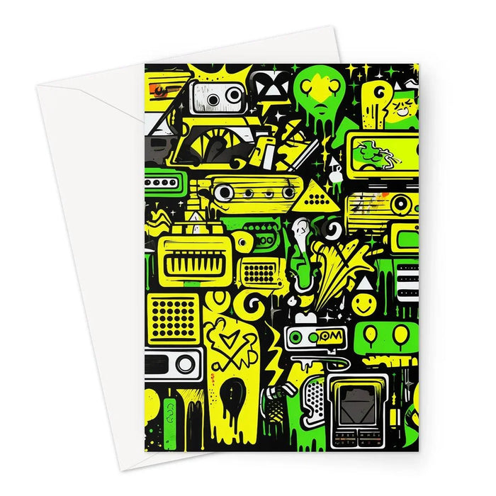 Graffiti Green and Yellow Abstract: A Dive into Vibrant Urban Art Greeting Card