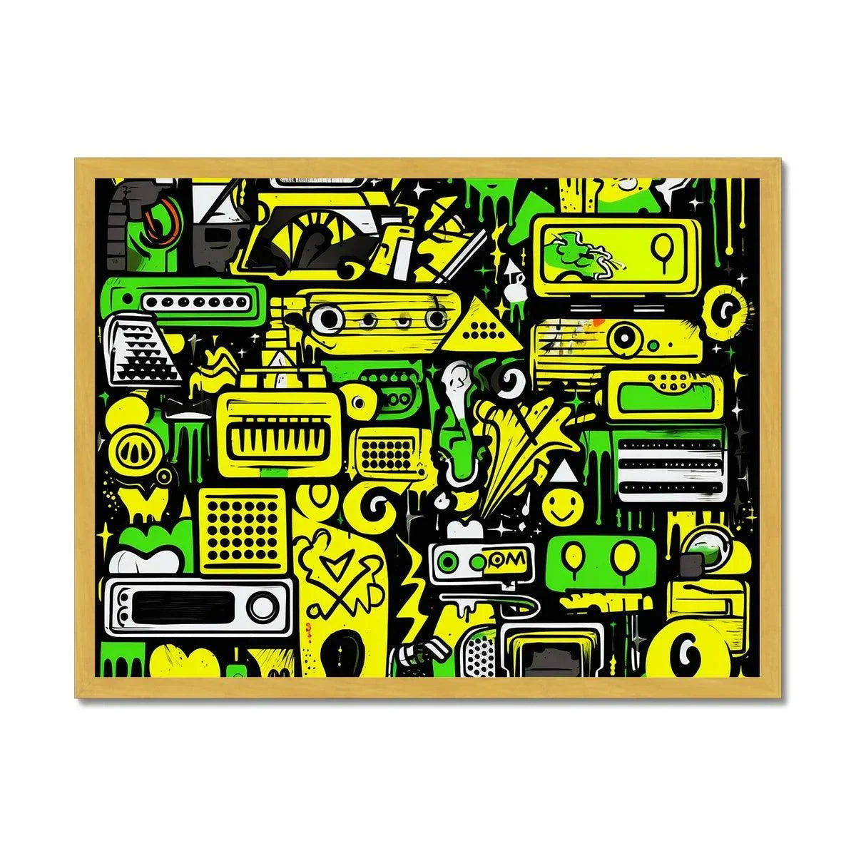 Graffiti Green and Yellow Abstract: A Dive into Vibrant Urban Art Antique Framed Print by Prodigi
