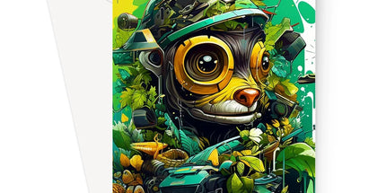 Nature's Resilience: Surreal Auto-Forest Artwork - Whimsical Raccoon and Greenery Infused Car Greeting Card by D'Sare