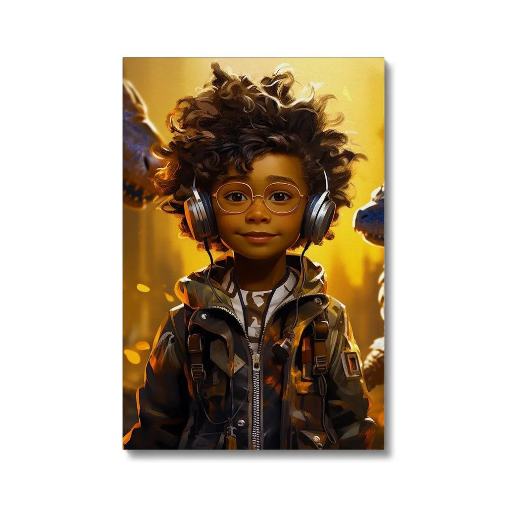 Little Boy Dino Dream Earphone: MelanatedMe Adventures by D'Sare Eco Canvas - D'Sare 