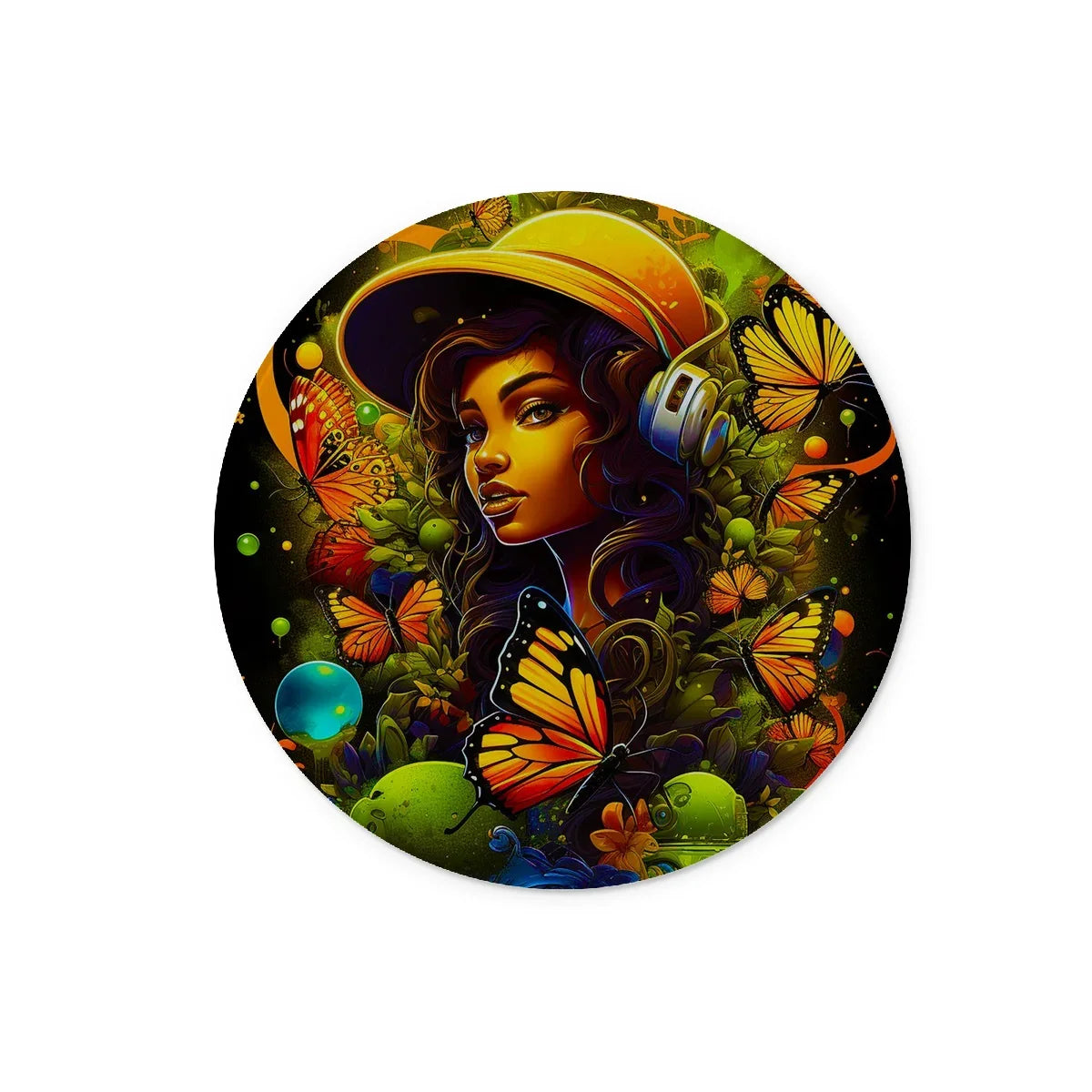 Urban Girl Neon Butterfly Headphone Pop Glass Chopping Board by Prodigi