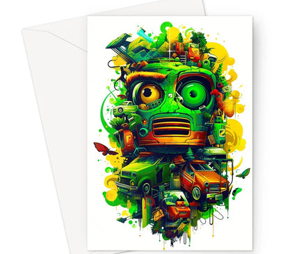 Graffiti Odyssey Surreal Urban Jungle Car Junk Yard Greeting Card - D'Sare