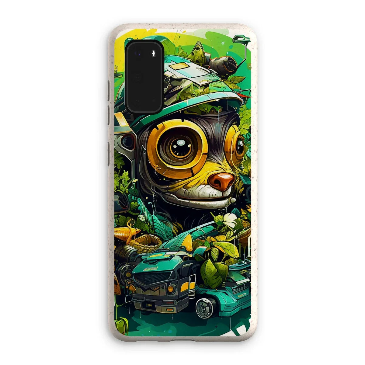 Nature's Resilience: Surreal Auto-Forest Artwork - Whimsical Raccoon and Greenery Infused Car  Eco Phone Case - D'Sare