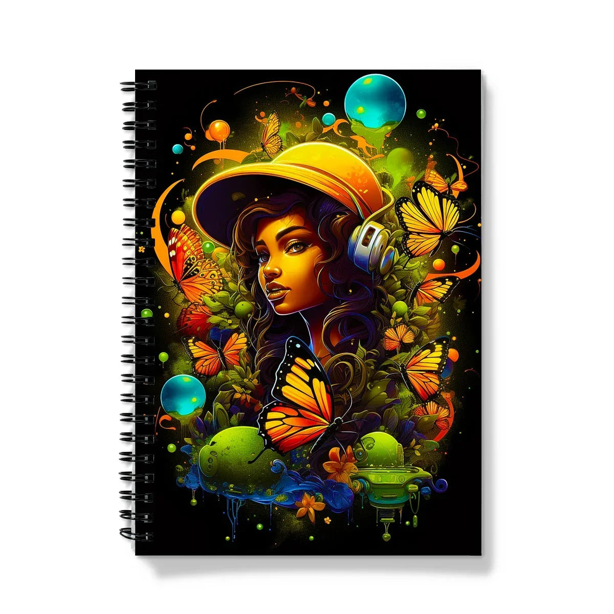 Urban Girl Neon Butterfly Headphone Pop Notebook by Prodigi