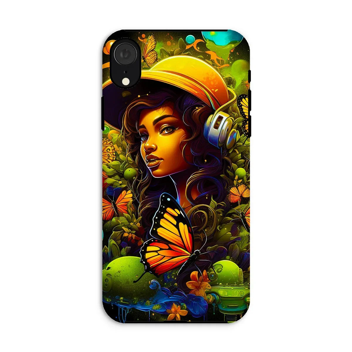 Urban Girl Neon Butterfly Headphone Pop Tough Phone Case - D'Sare