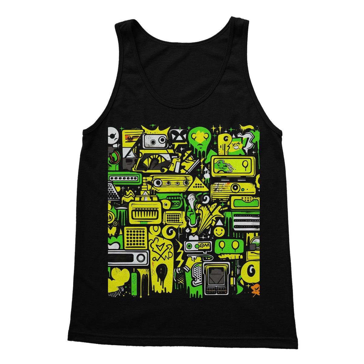 Graffiti Green and Yellow Abstract: A Dive into Vibrant Urban Art Softstyle Tank Top - D'Sare 