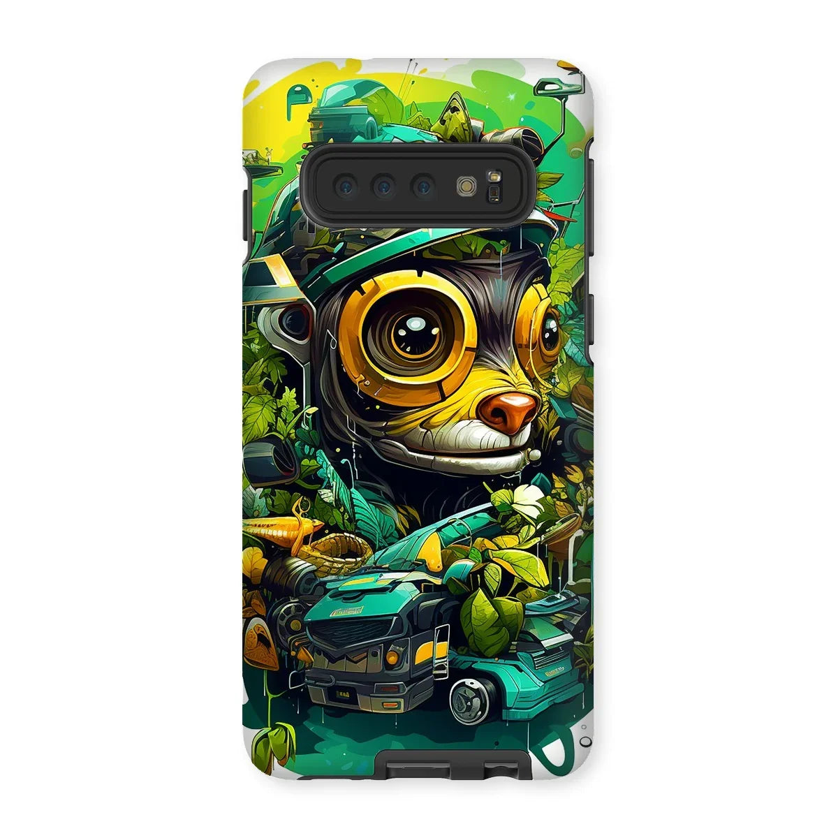 Nature's Resilience: Surreal Auto-Forest Artwork - Whimsical Raccoon and Greenery Infused Car  Tough Phone Case - D'Sare