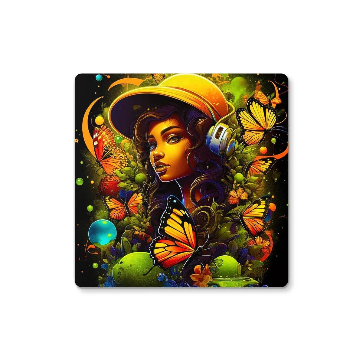 Urban Girl Neon Butterfly Headphone Pop Coaster by Prodigi
