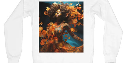 Orange Flower Goddess Blue Crew Neck Sweatshirt by Prodigi
