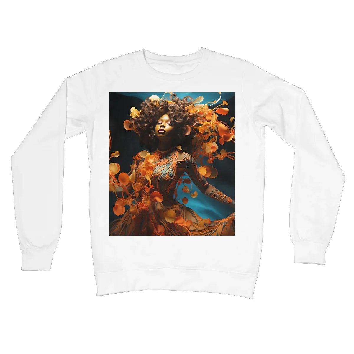 Orange Flower  Goddess Blue  Crew Neck Sweatshirt - D'Sare