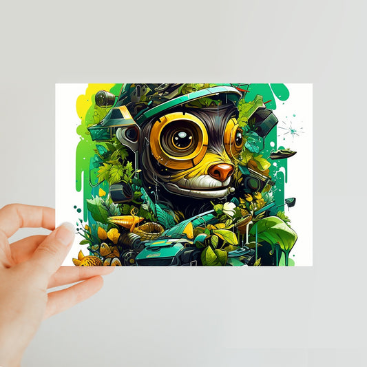Nature's Resilience: Surreal Auto-Forest Artwork - Whimsical Raccoon and Greenery Infused Car  Classic Postcard