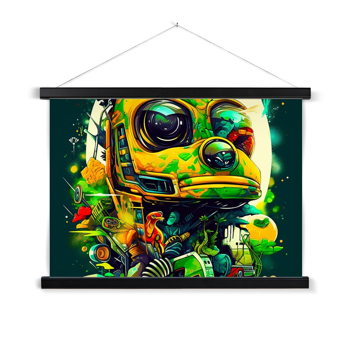 Mechanical Muse: Vibrant Graffiti Odyssey in Surreal Auto Wonderland Fine Art Print with Hanger