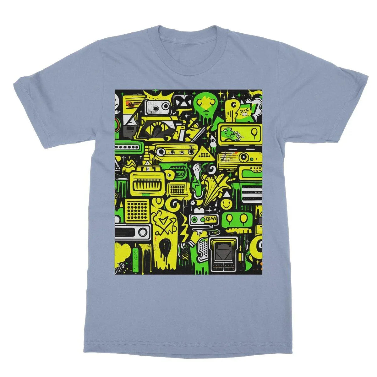 Graffiti Green and Yellow Abstract: A Dive into Vibrant Urban Art Softstyle T-Shirt - D'Sare 