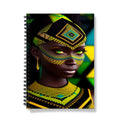 Vibrant Afro Essence Artwork - African Woman in Black, Green, Yellow & Blue Notebook by Prodigi