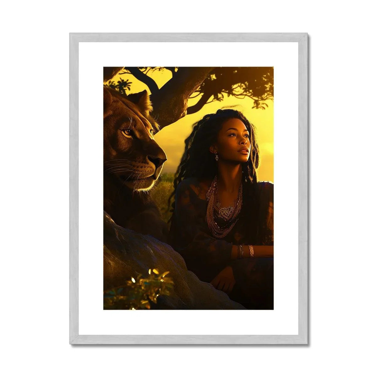 Empress Divine: The Black Feminine & Lion of Judah Legacy Antique Framed & Mounted Print - D'Sare 