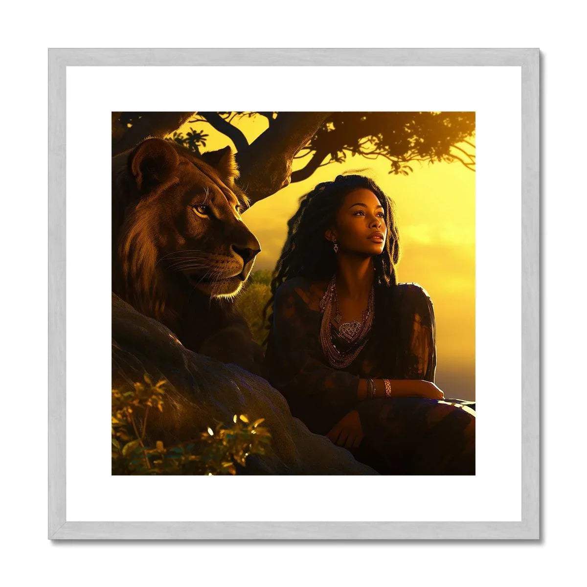 Empress Divine: The Black Feminine & Lion of Judah Legacy Antique Framed & Mounted Print - D'Sare 