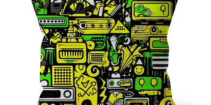 Graffiti Green and Yellow Abstract: A Dive into Vibrant Urban Art Cushion - D'Sare 