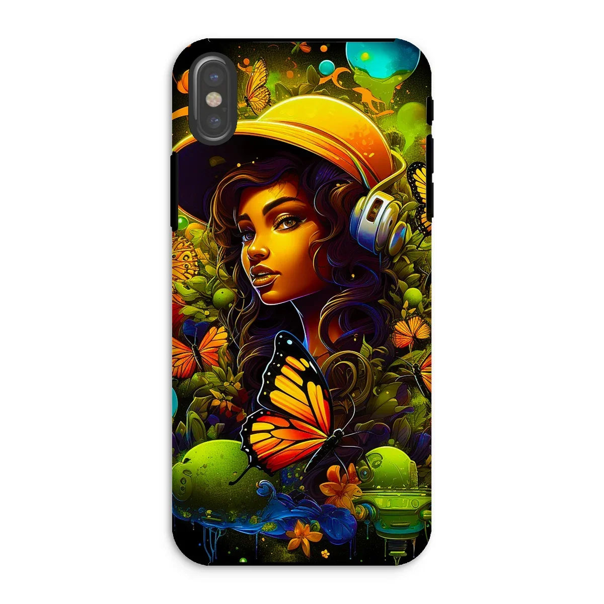 Urban Girl Neon Butterfly Headphone Pop Tough Phone Case - D'Sare