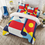 Red , Blue and Yellow Abstract Geometric Print Four-piece Duvet Cover Set - D'Sare 