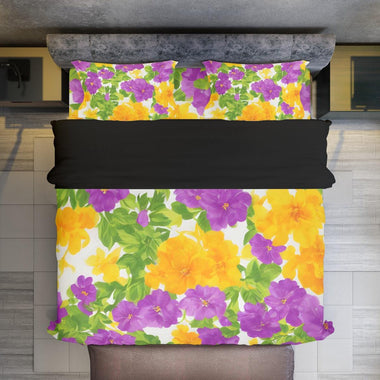 Purlple and Yellow Floral Four-piece Duvet Cover Set - D'Sare 