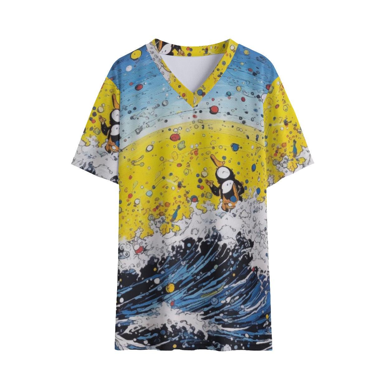 Beach Sufer Penguin Boy's V-neck T-shirt - D'Sare 