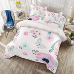 Butterfly Flowers Pink and Blue Robin Four-piece Duvet Cover Set - D'Sare 