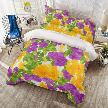 Purlple and Yellow Floral Four-piece Duvet Cover Set - D'Sare 