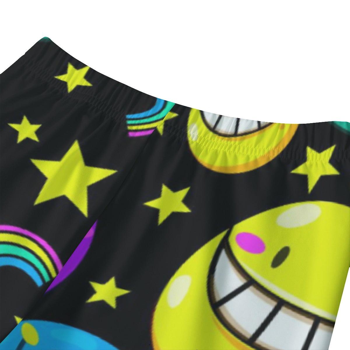 Children's Smiley Face Moon Raglan Sleeve Pajamas With Wide Ankles - D'Sare 