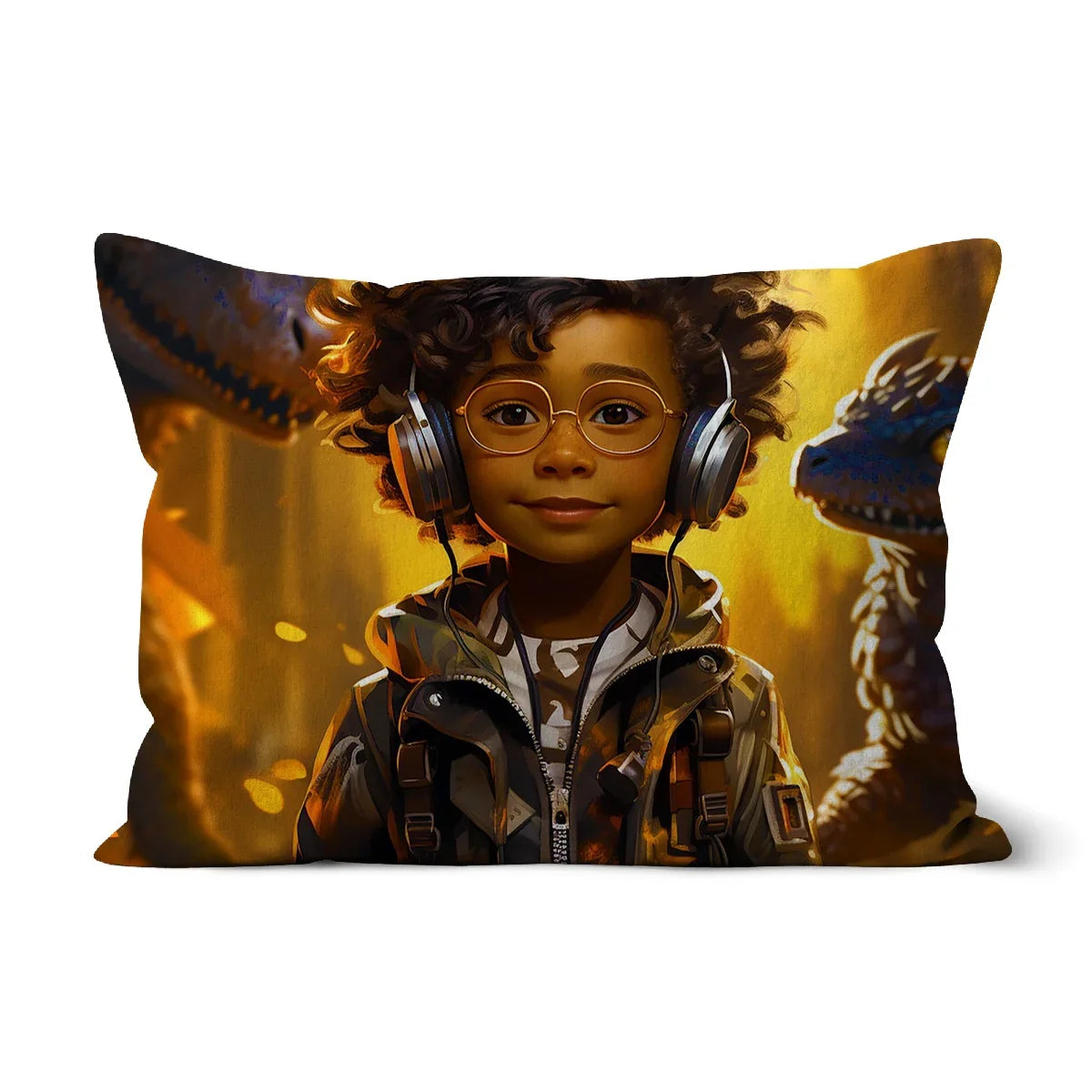 Little Boy Dino Dream Earphone: MelanatedMe Adventures by D'Sare Cushion - D'Sare