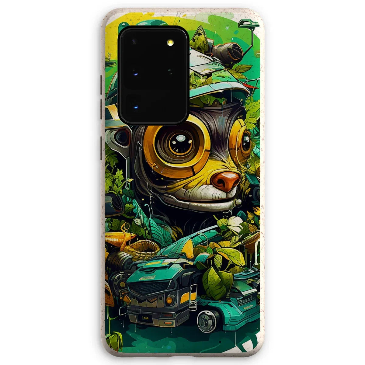 Nature's Resilience: Surreal Auto-Forest Artwork - Whimsical Raccoon and Greenery Infused Car  Eco Phone Case - D'Sare