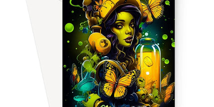 Bioluminescent Dreams | Monarch Butterfly Alchemist | Vibrant Fantasy Greeting Card by D'Sare