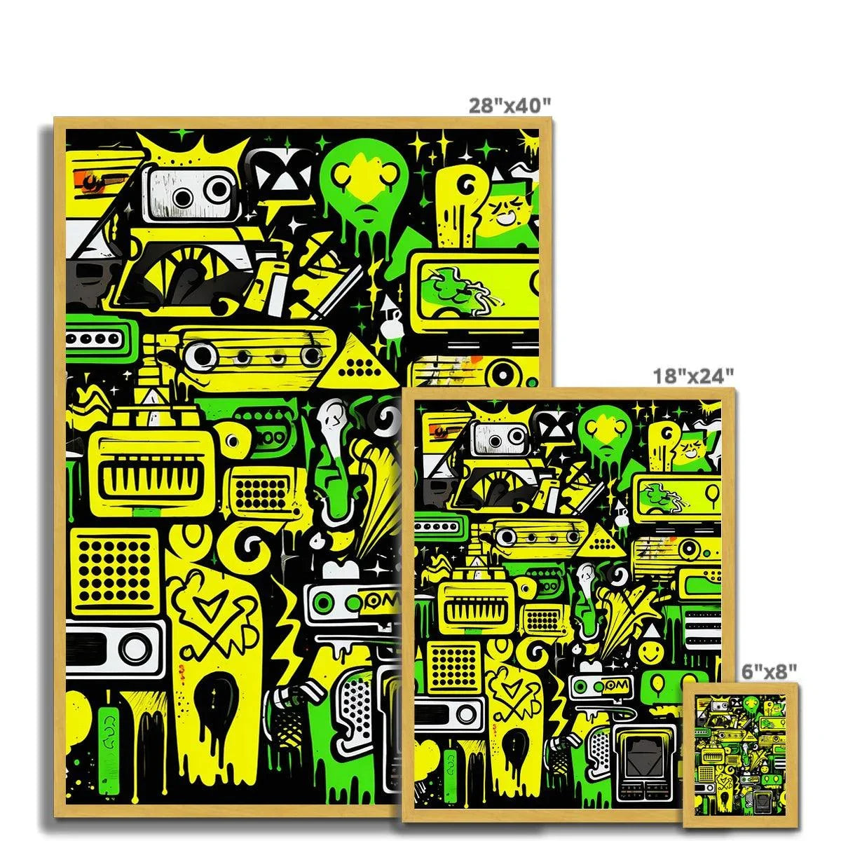 Graffiti Green and Yellow Abstract: A Dive into Vibrant Urban Art Antique Framed Print - D'Sare 