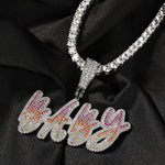 Custom Gold Iced Out Double-layer Cursive Pendant Necklace - D'Sare 