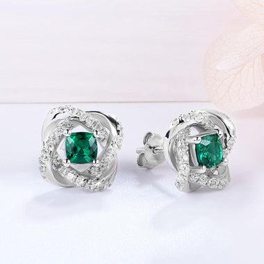 Emerald Vintage Diamonds Sterling Silver Stud Earrings - D'Sare 