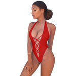Sexy Red One Piece Mesh Brazilian Hollow Bikini Swimsuit - D'Sare 