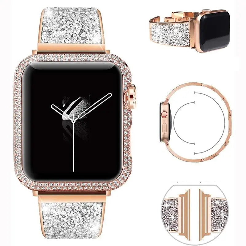 Ladies Diamond Stainless Steel Loop Apple Watchband - D'Sare 