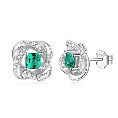 Emerald Vintage Diamonds Sterling Silver Stud Earrings - D'Sare 