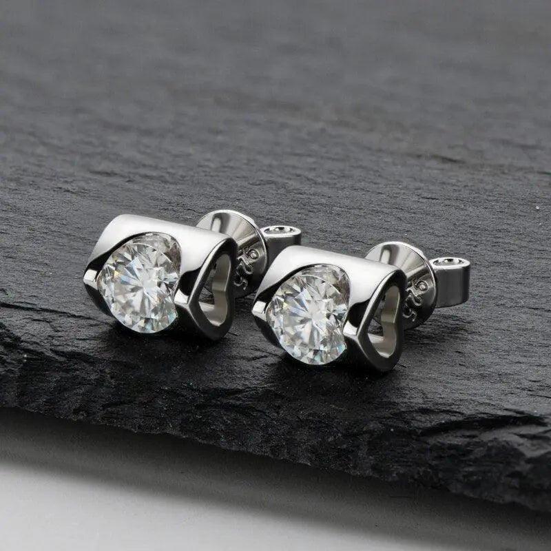 Moissanite Sterling Silver Angel Kiss Stud Earrings - D'Sare 