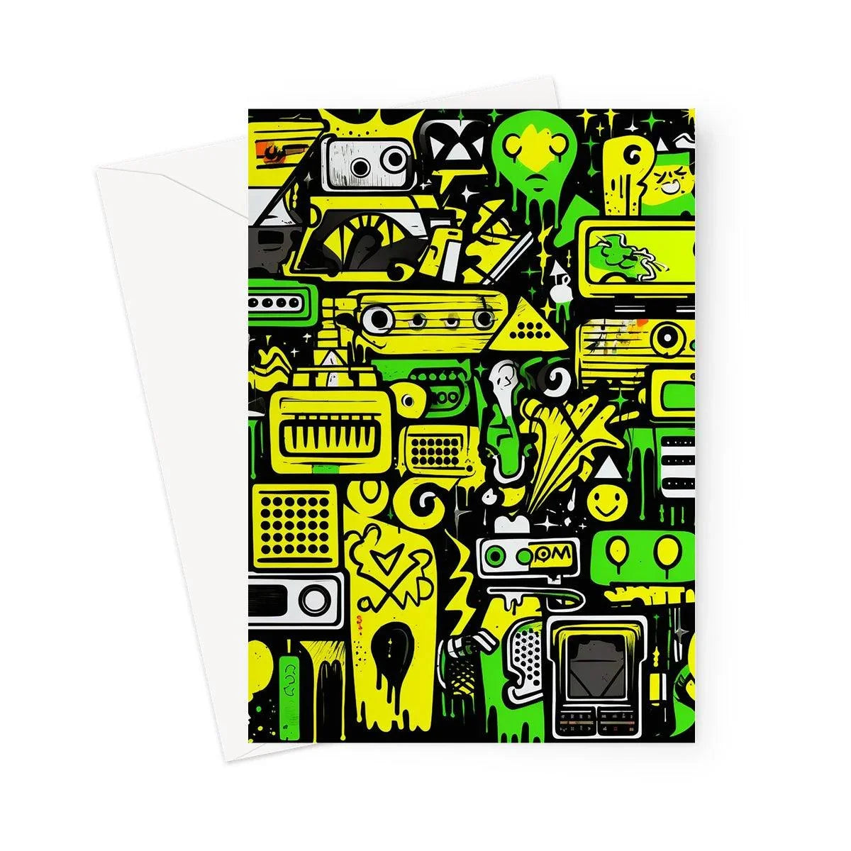 Graffiti Green and Yellow Abstract: A Dive into Vibrant Urban Art Greeting Card - D'Sare 