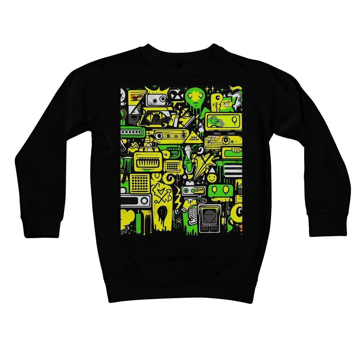 Graffiti Green and Yellow Abstract: A Dive into Vibrant Urban Art Kids Sweatshirt - D'Sare 