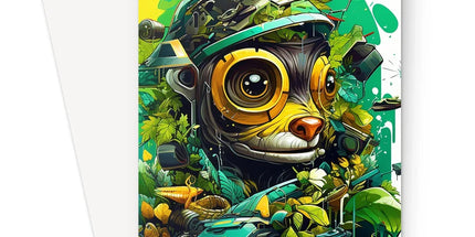 Nature's Resilience: Surreal Auto-Forest Artwork - Whimsical Raccoon and Greenery Infused Car Greeting Card by D'Sare