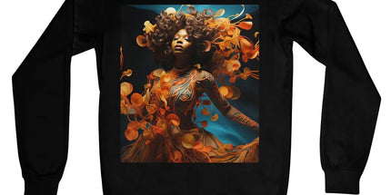 Orange Flower Goddess Blue Crew Neck Sweatshirt by Prodigi
