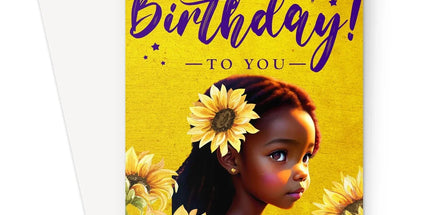 “Charming Sunflower Birthday Card for Little Girls - Vibrant Yellow & Purple Design with Joyful Wishes Greeting Card by D'Sare