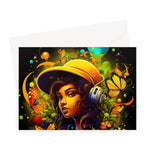 Urban Girl Neon Butterfly Headphone Pop Greeting Card