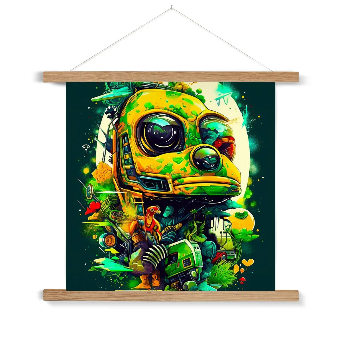 Mechanical Muse: Vibrant Graffiti Odyssey in Surreal Auto Wonderland Fine Art Print with Hanger - D'Sare