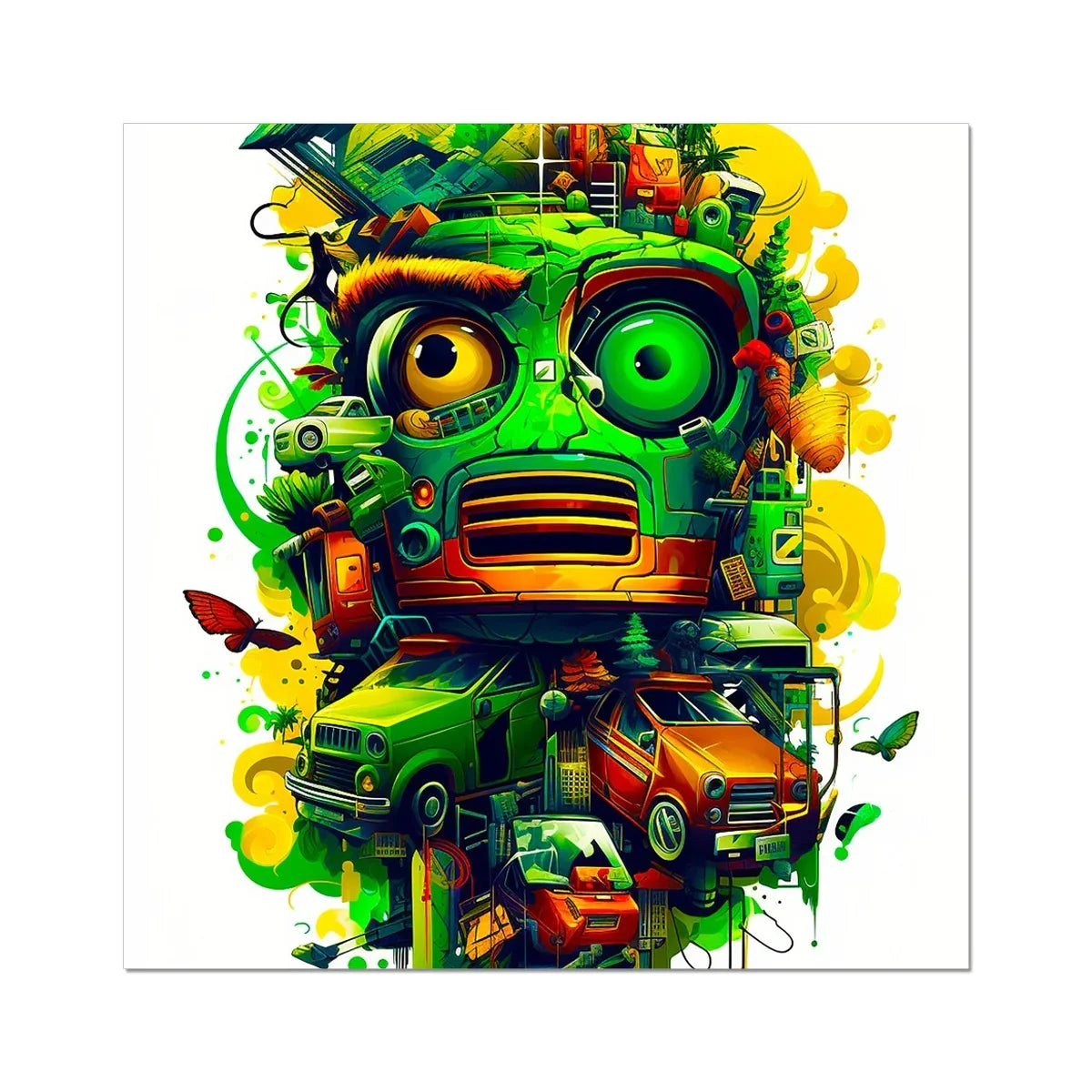 Graffiti Odyssey Surreal Urban Jungle Car Junk Yard Wall Art Poster - D'Sare