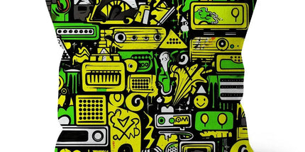 Graffiti Green and Yellow Abstract: A Dive into Vibrant Urban Art Cushion - D'Sare 
