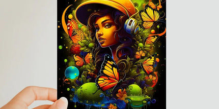 Urban Girl Neon Butterfly Headphone Pop Classic Postcard by Prodigi