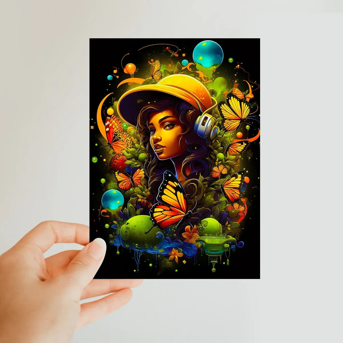 Urban Girl Neon Butterfly Headphone Pop Classic Postcard - D'Sare